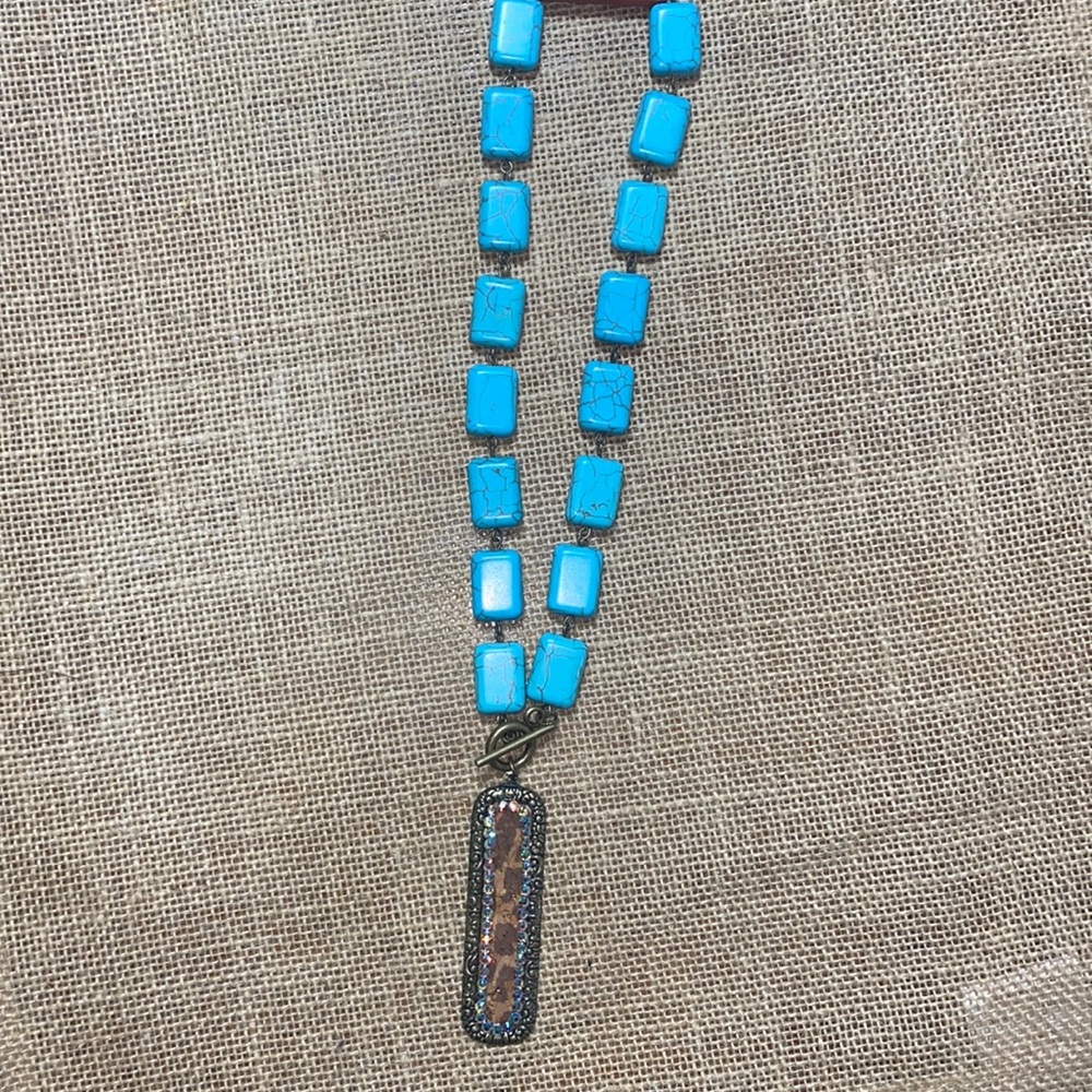 Southern fried chips turquoise cheetah necklace.